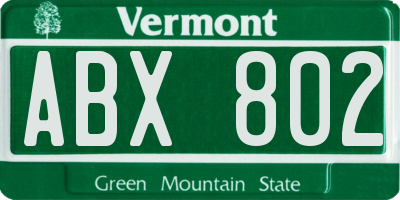 VT license plate ABX802