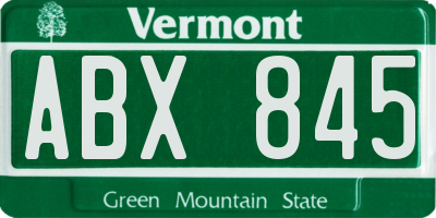 VT license plate ABX845