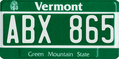 VT license plate ABX865
