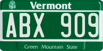 VT license plate ABX909