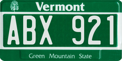 VT license plate ABX921