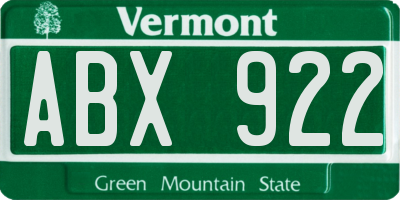VT license plate ABX922