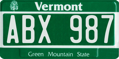 VT license plate ABX987