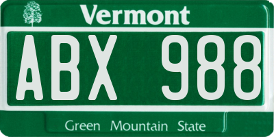 VT license plate ABX988