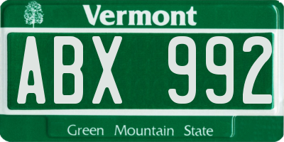 VT license plate ABX992
