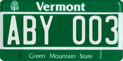 VT license plate ABY003