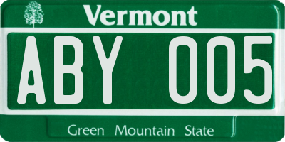 VT license plate ABY005