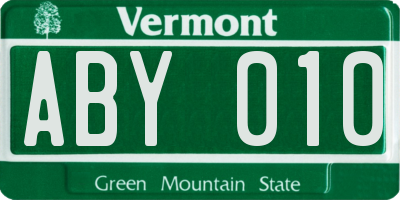 VT license plate ABY010