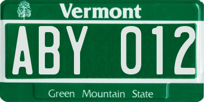 VT license plate ABY012