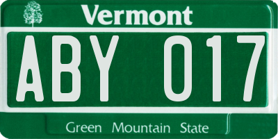 VT license plate ABY017