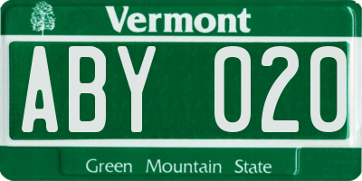 VT license plate ABY020