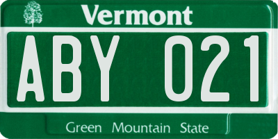 VT license plate ABY021