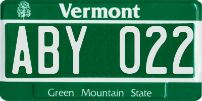 VT license plate ABY022