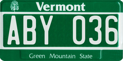VT license plate ABY036