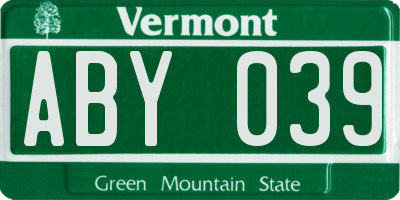 VT license plate ABY039