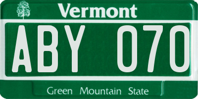 VT license plate ABY070