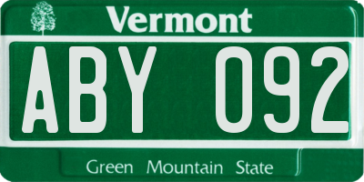 VT license plate ABY092