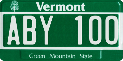 VT license plate ABY100
