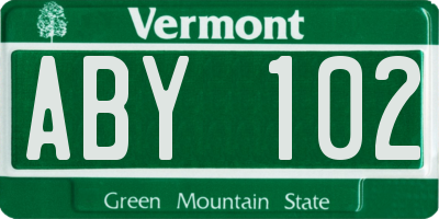VT license plate ABY102