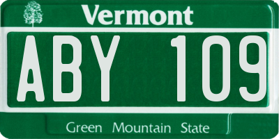 VT license plate ABY109