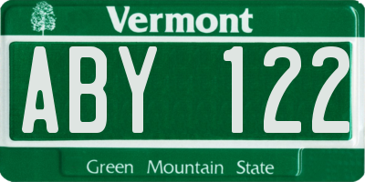 VT license plate ABY122