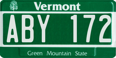 VT license plate ABY172