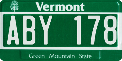 VT license plate ABY178