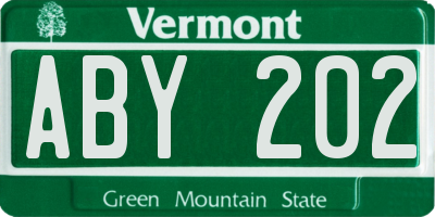 VT license plate ABY202