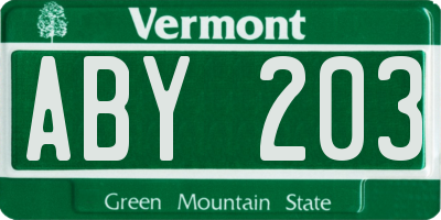 VT license plate ABY203