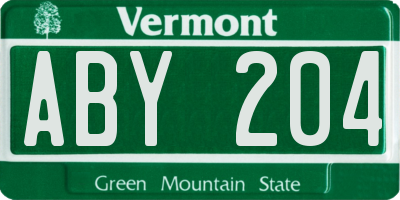 VT license plate ABY204