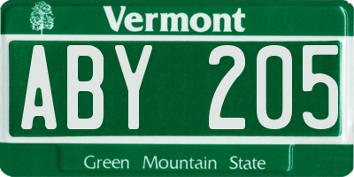 VT license plate ABY205