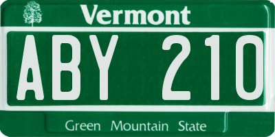 VT license plate ABY210