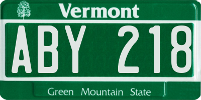 VT license plate ABY218