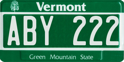 VT license plate ABY222