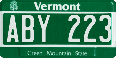 VT license plate ABY223