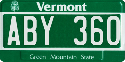 VT license plate ABY360