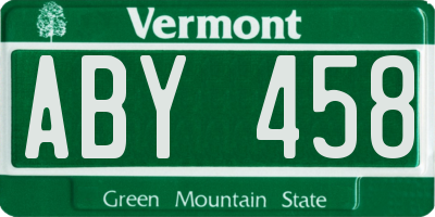 VT license plate ABY458