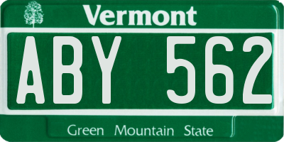 VT license plate ABY562