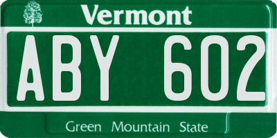 VT license plate ABY602