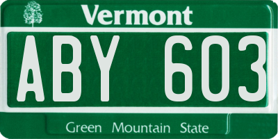 VT license plate ABY603