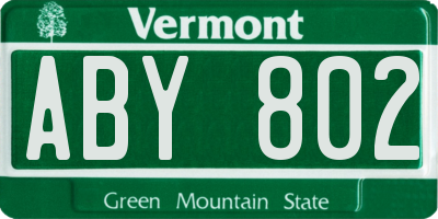 VT license plate ABY802