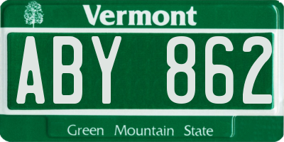 VT license plate ABY862