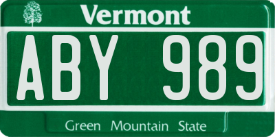 VT license plate ABY989