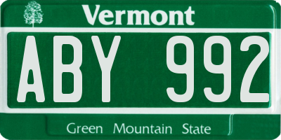 VT license plate ABY992