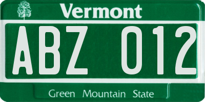 VT license plate ABZ012