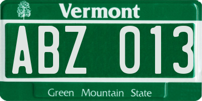 VT license plate ABZ013