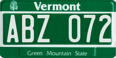 VT license plate ABZ072