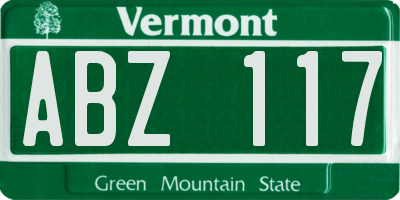 VT license plate ABZ117
