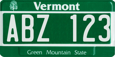 VT license plate ABZ123