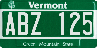 VT license plate ABZ125
